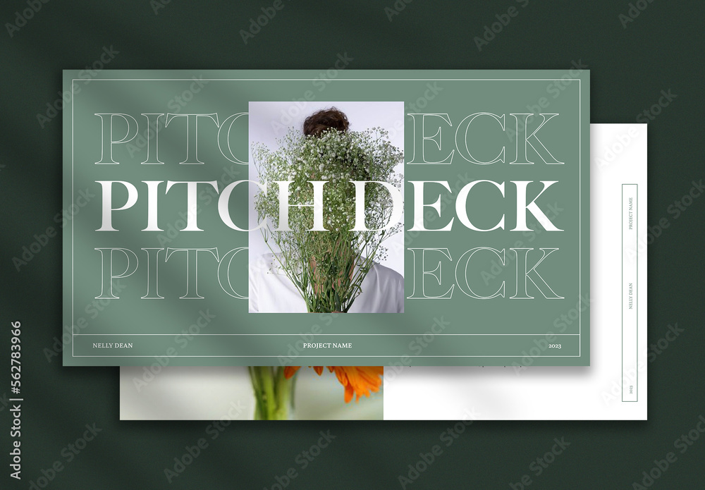 Minimal Green and White Pitch Deck Stock Template | Adobe Stock