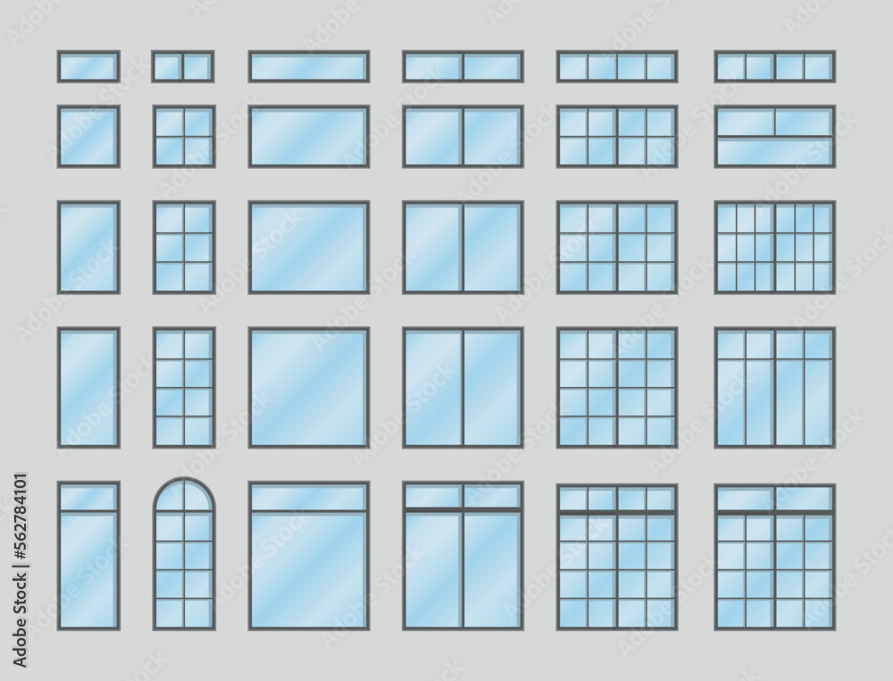 Vector set of windows / doors to use in architectural projects - facade design - ambiance - humanization.