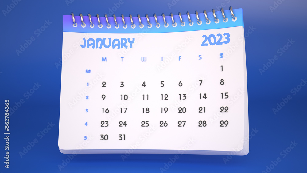 january 2023 calendar 3d illustration, date isolated january 2023 calendar 3d illustration, date isolated