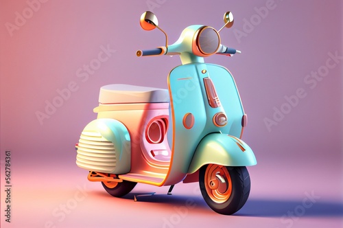 turqouise vintage vespa scooter in the studio made with generative ai, pastel colors, 3d illustration, classic photo