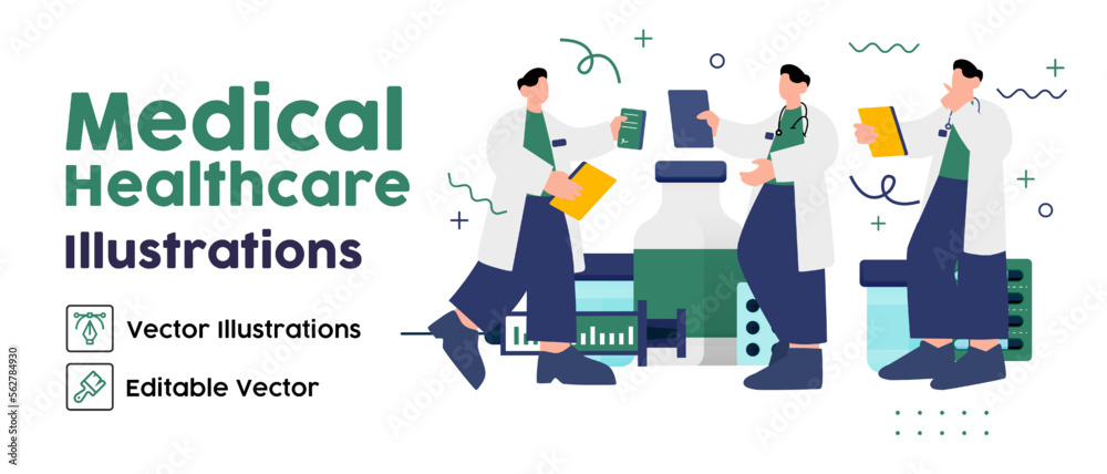 Obraz premium Medical Doctor and pharmacy concept. flat vector illustration fit for flyer, banner and landing page