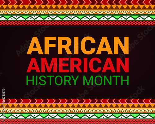African American History Month Wallpaper in traditional border design with colorful typography. Black history month background