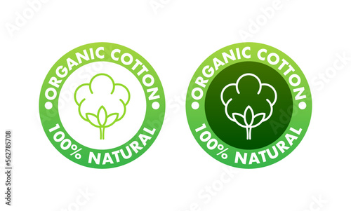 100 cotton label. Natural fiber sign. Vector stock illustration.