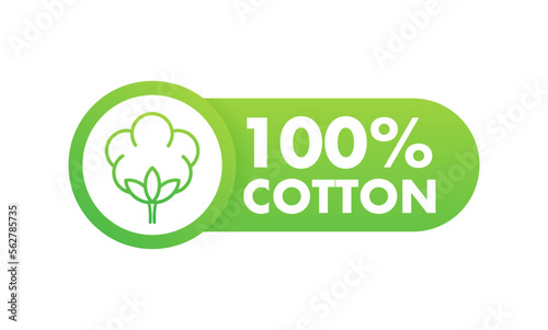 100 cotton label. Natural fiber sign. Vector stock illustration.
