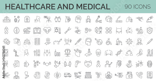 Medical and Healthcare symbols - outline web icon set.  Simple vector illustration. Editable stroke