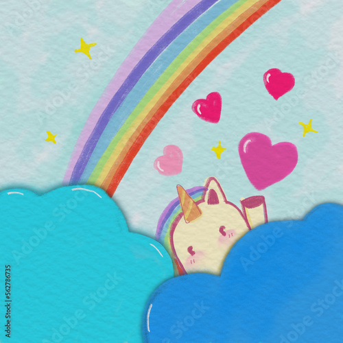 lovely unicorn in rainbow land