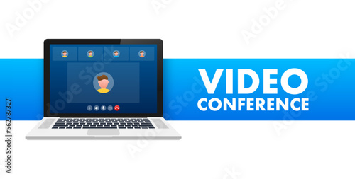 Video conference. Online meeting work. Videoconferencing and online meeting workspace