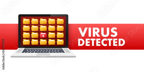 Virus detected, alert message. Cyberattack. Emergency alert. Vector stock illustration.