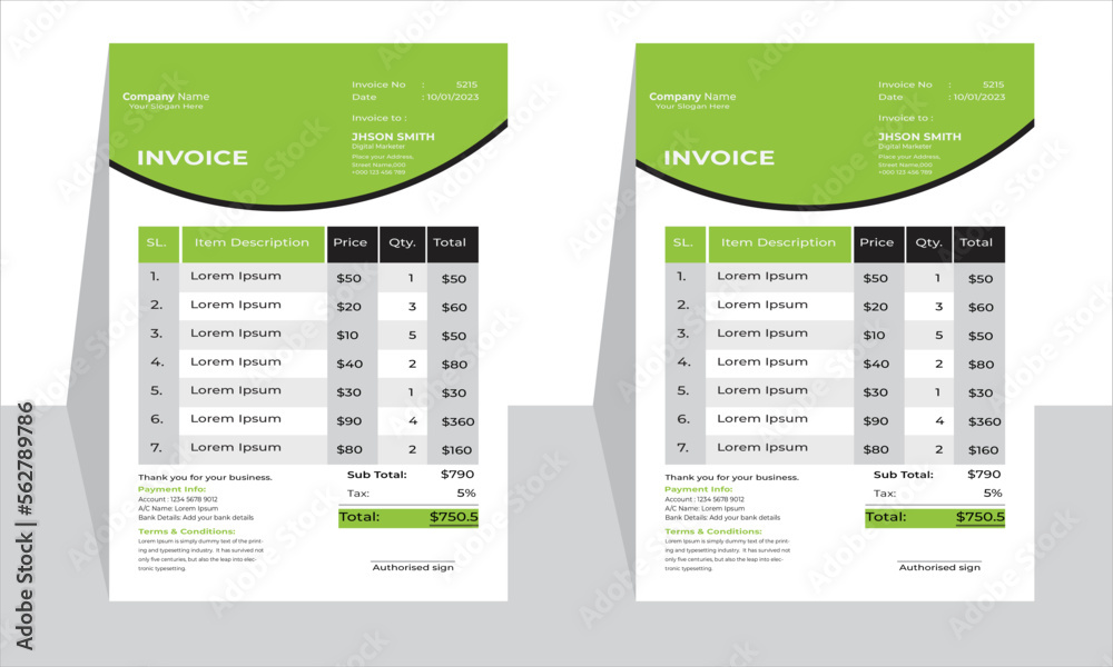 Creative and Unique abstract style corporate business invoice template.Quotation Invoice Layout Template Paper Sheet Include Accounting, Price, Tax, and Quantity. 