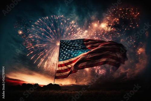 american flag waving with fireworks in the background made by generative ai