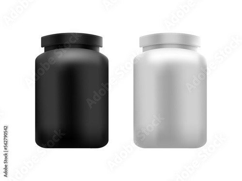Protein supplement jar mockup. Sport or dietary nutrition. Bottle protein. Vector stock illustration.