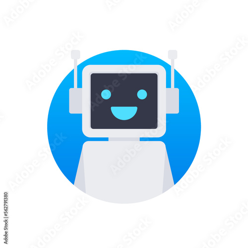 Chat Bot Using Laptop Computer, Robot Virtual Assistance Of Website Or Mobile Applications. Voice support service bot. Online support bot. Vector illustration.