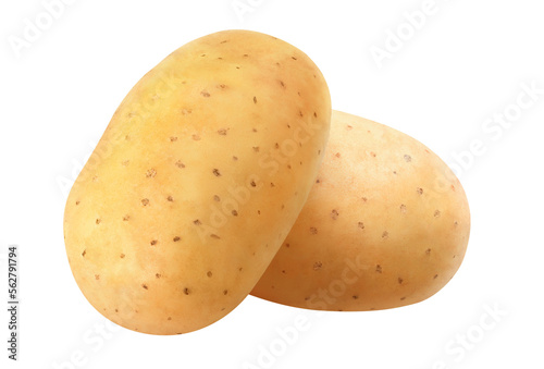 Two raw washed potatoes cut out
