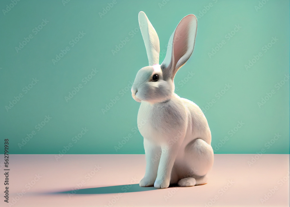 Easter bunny in a blue pink background. AI Generated