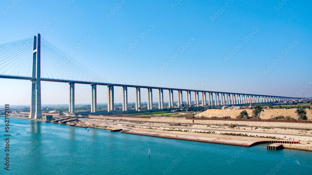 Naklejka premium Railway swing bridge over Suez Canal, Egypt