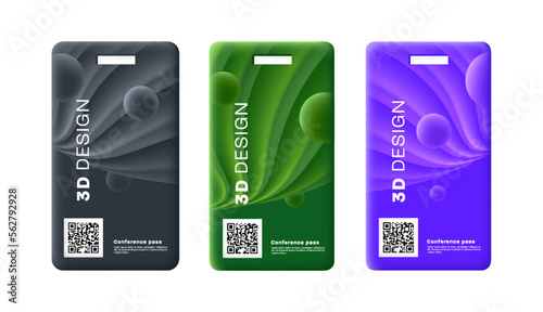 Abstract Green Smooth Wavy Id Card Design or business conference admission ticket with abstract wavy 3d fluid cover