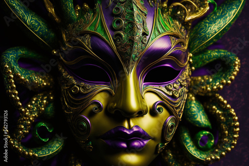 Mardi gras Venetian carnival mask on a dark background. Generative Ai © vetre