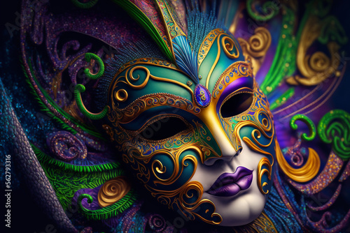 Mardi gras Venetian carnival mask on a dark background. Generative Ai