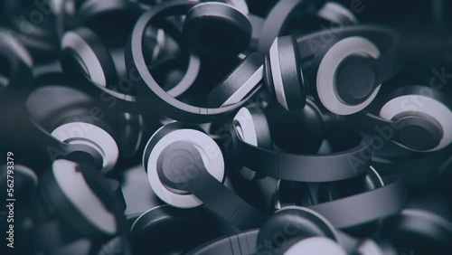 Animation of 3d models of headphones. Stylish tech backdrop for podcasts, shows or standup.