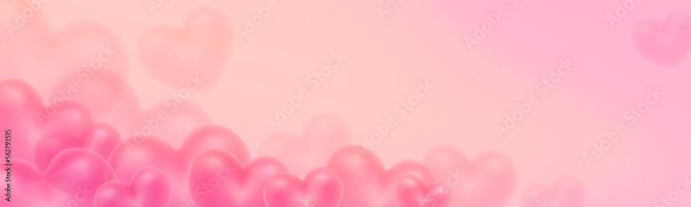 Background for Valentine's Day or Mother's Day. Pink background with transparent hearts blurred in perspective