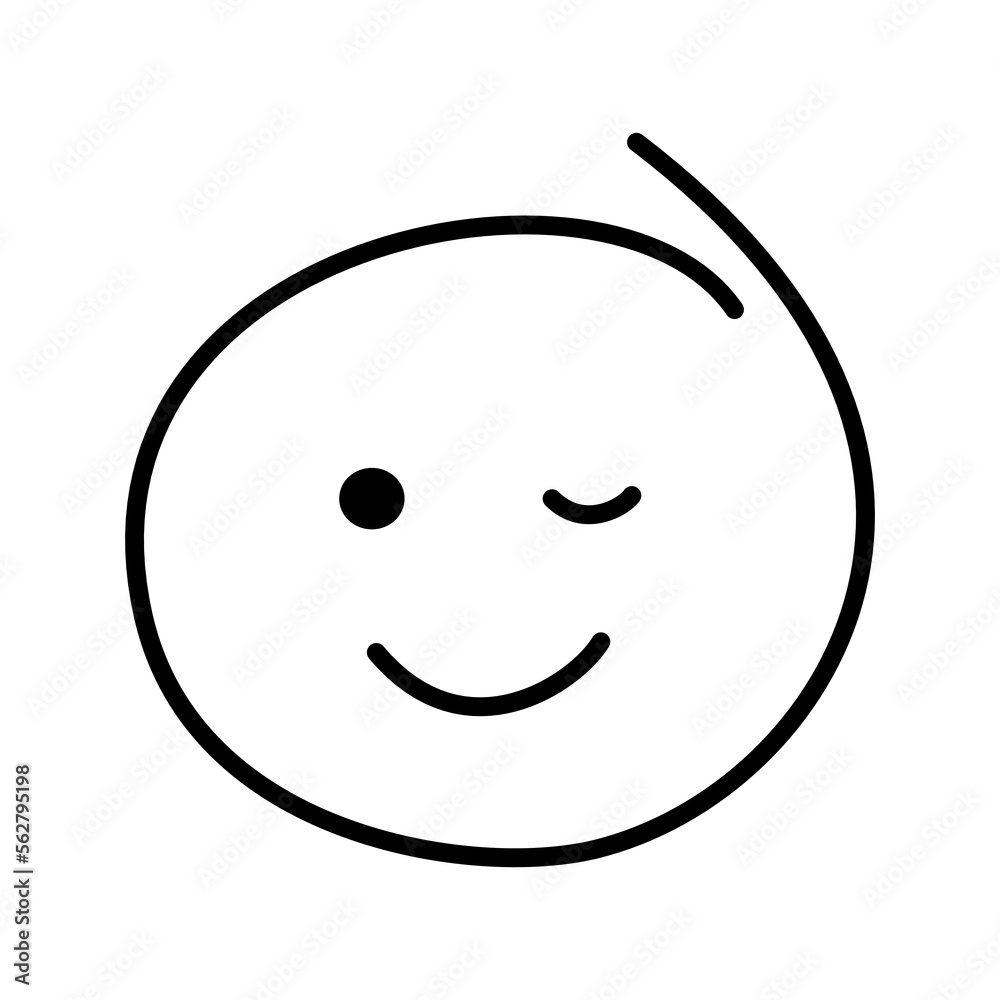 Fototapeta premium Black and white drawn winking emoticon smiling
