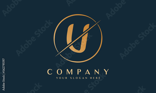 Sliced Letter V Logo With Circle Shape. Letter V Luxury Logo Template In Gold Color. Beautiful Logotype Design For Luxury Company Branding.