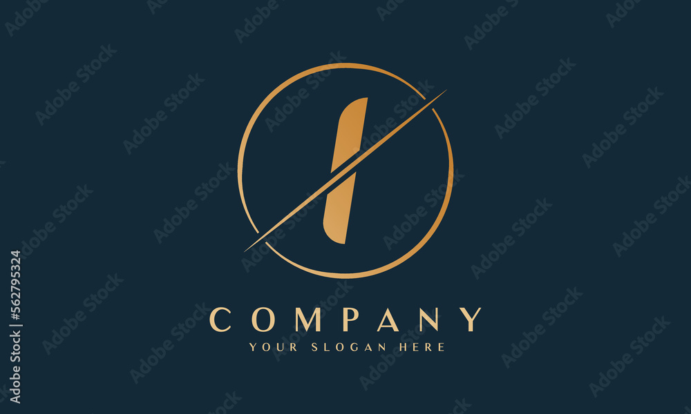Sliced Letter I Logo With Circle Shape. Letter I Luxury Logo Template In Gold Color. Beautiful Logotype Design For Luxury Company Branding.
