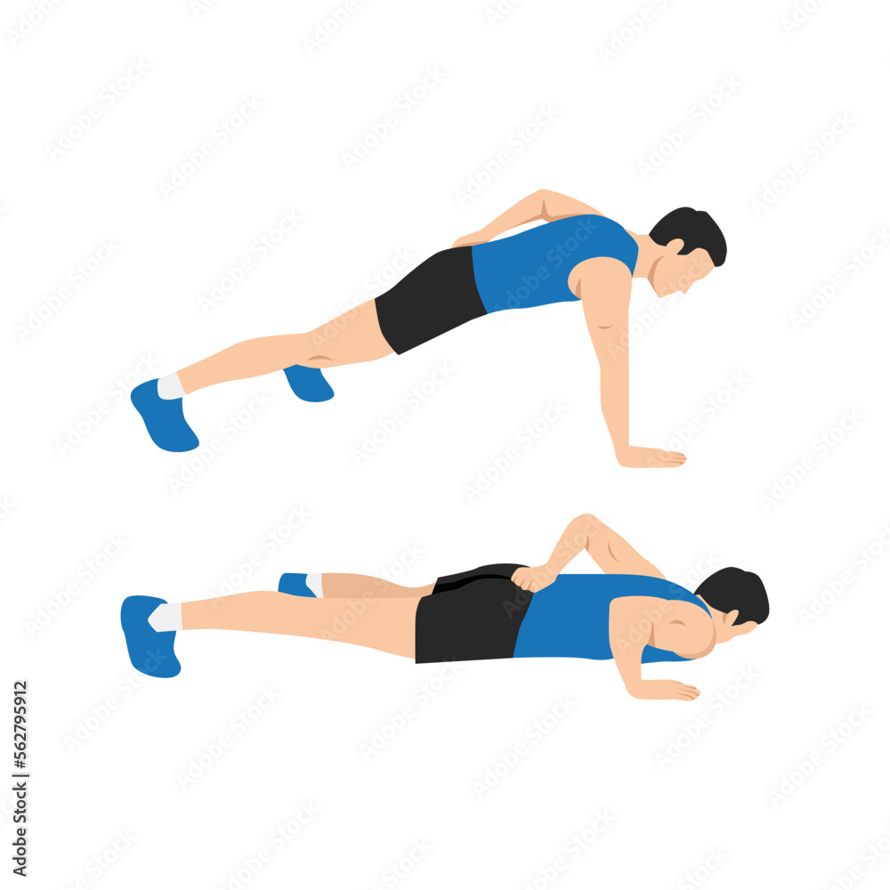 Man doing Single arm push up. Flat vector illustration isolated on white background Man doing Single arm push up. Flat vector illustration isolated on white background