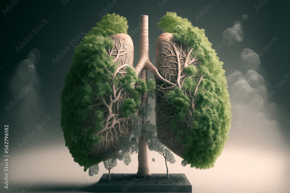 Human lungs with trees and vegitation, Lung green treeshaped