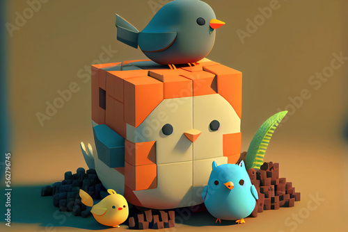 Voxelized Cuteness: A Super Adorable Bird in Digital Pixelated Form photo