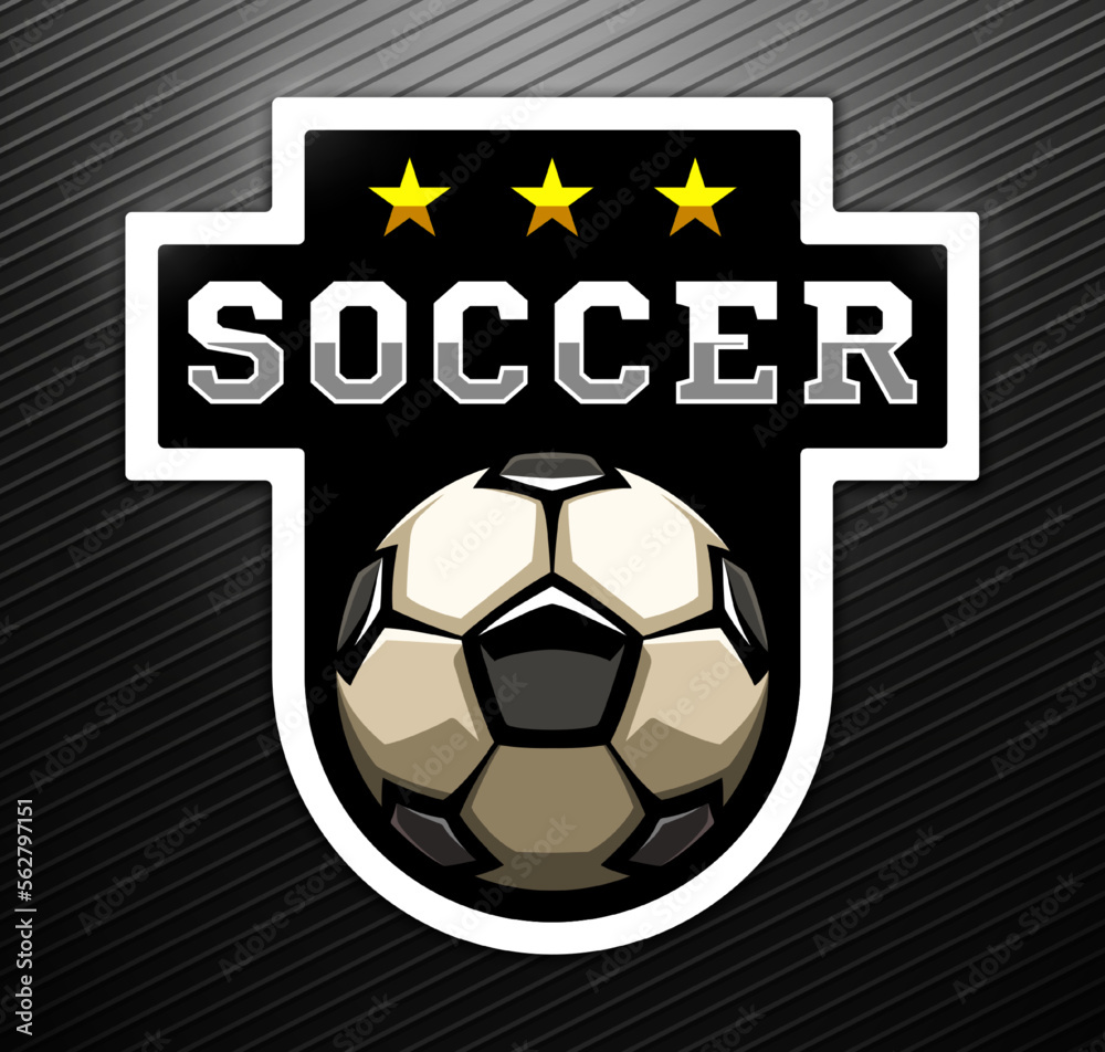 Soccer ball, football logo. Sport games. Sporting equipment. Emblem, badge.