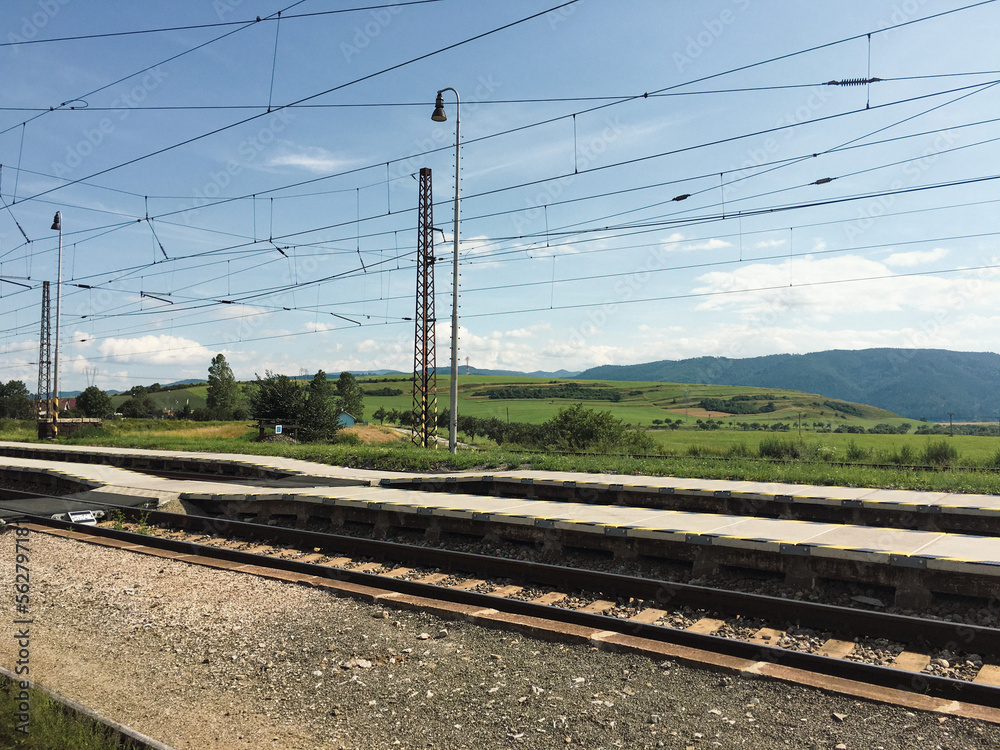 Fototapeta premium Electric railway in poprad czech repbulic gateway to the mountains