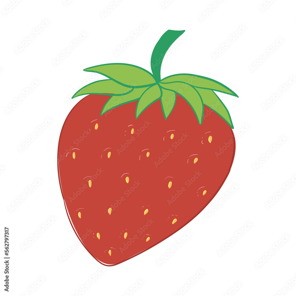 Obraz premium Strawberry with leaves vector illustration. Juicy ripe fruits on white background. Berry, vegetarian, sweet, proper nutrition, dessert. Fruit concept