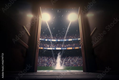 Cinematic Football Stadium entrance through tunnel, generative ai