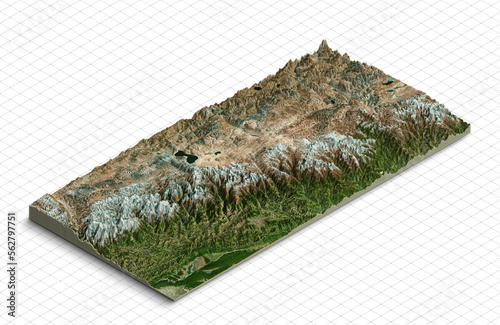 3d model of the Everest mountain, Nepal. Isometric map virtual terrain 3d for infographic