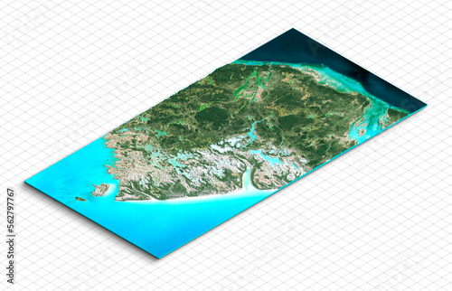 3d model of the Bahamas Island. Isometric map virtual terrain 3d for infographic