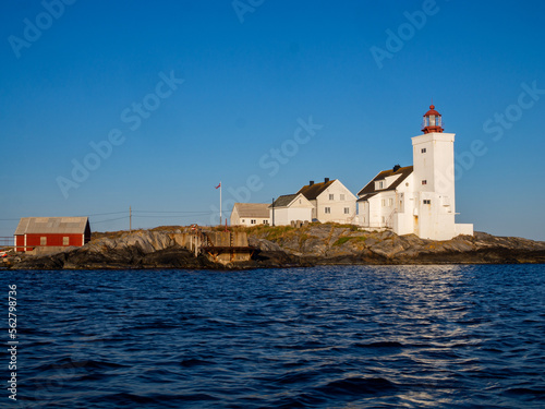 Lighthouse in south of Norway, Homborsund at the summer with blue sky and a clear view