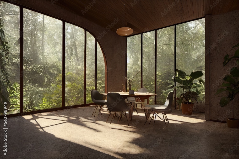 Luxury Modern Interior with Curved Modern Windows and Staged Decor Made with Generative AI