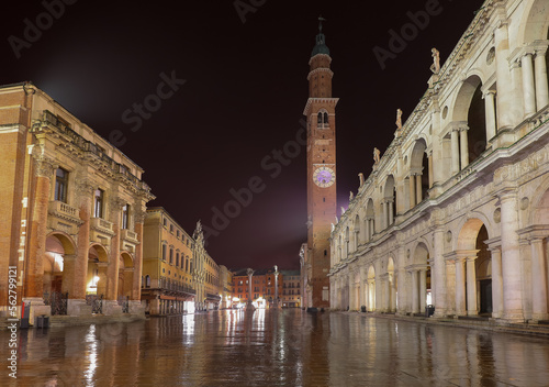 Night view of Vicenza City in Italy with reflections of lights © ChiccoDodiFC