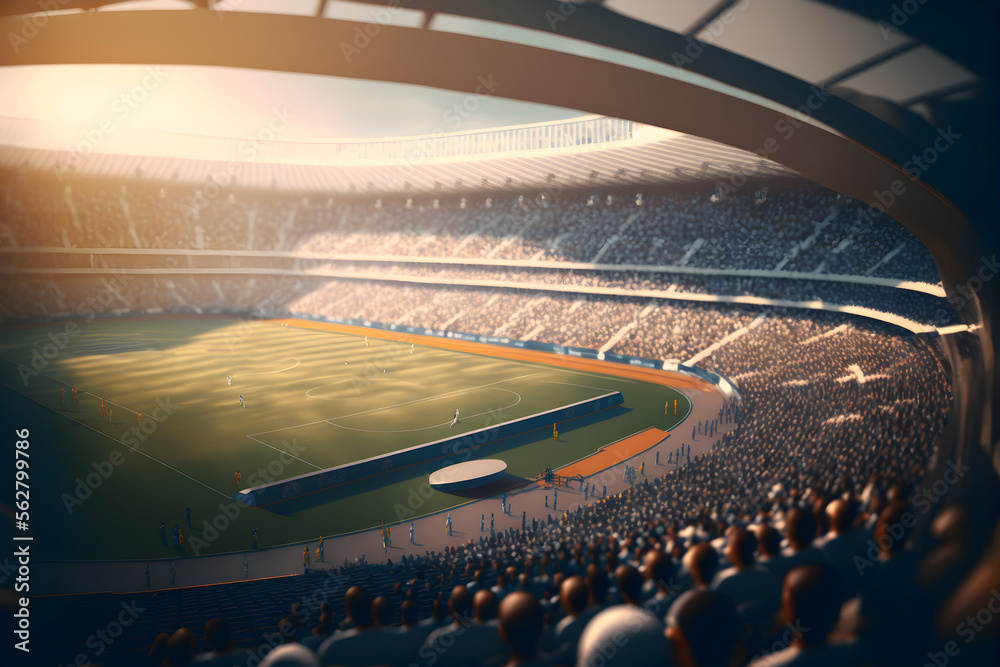 Cinematic Football stadium background with full of crowded audience, generative ai, football