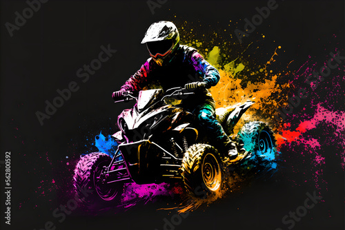 Man riding four wheeler, painting splash, Generative AI