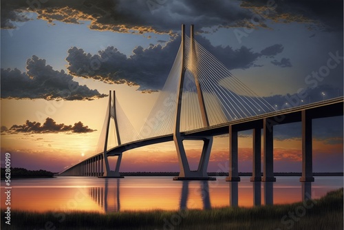 Sidney Lanier Bridge near Brunswick Georgia. Generative ai photo