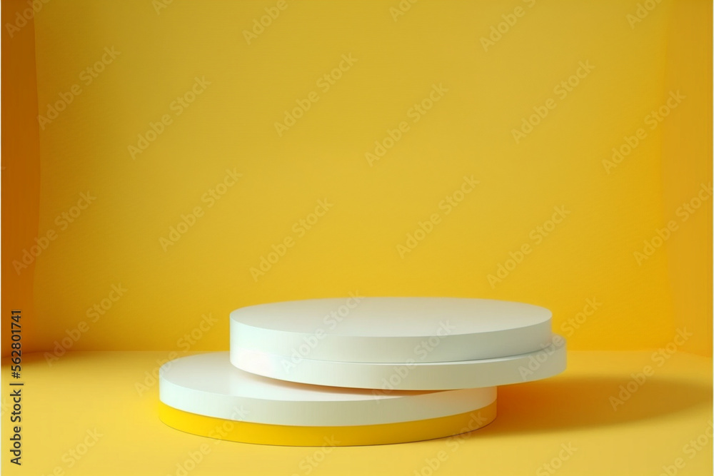 Yellow podium shelf or empty studio display on vivid summer, Generated ai Yellow podium shelf or empty studio display on vivid summer, Generated ai