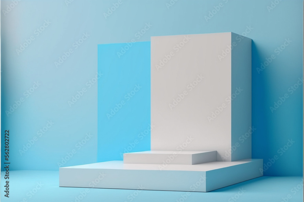 Blue podium shelf or empty studio display on vivid summer, Generated ai