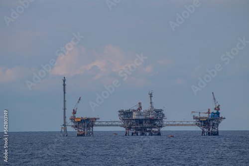 Oil refinery platform at the open sea, producing black gold, Aegean Sea, Greece  photo