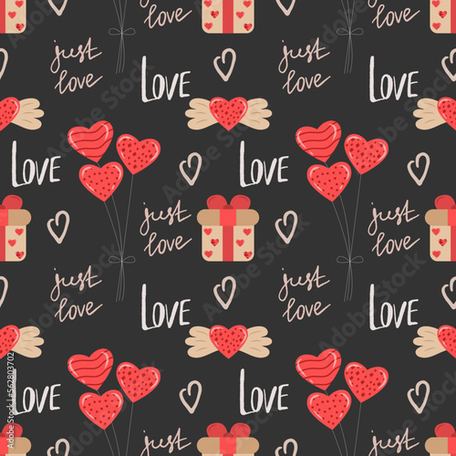 Cute modern seamless pattern for Valentine's Day. Vector illustration.