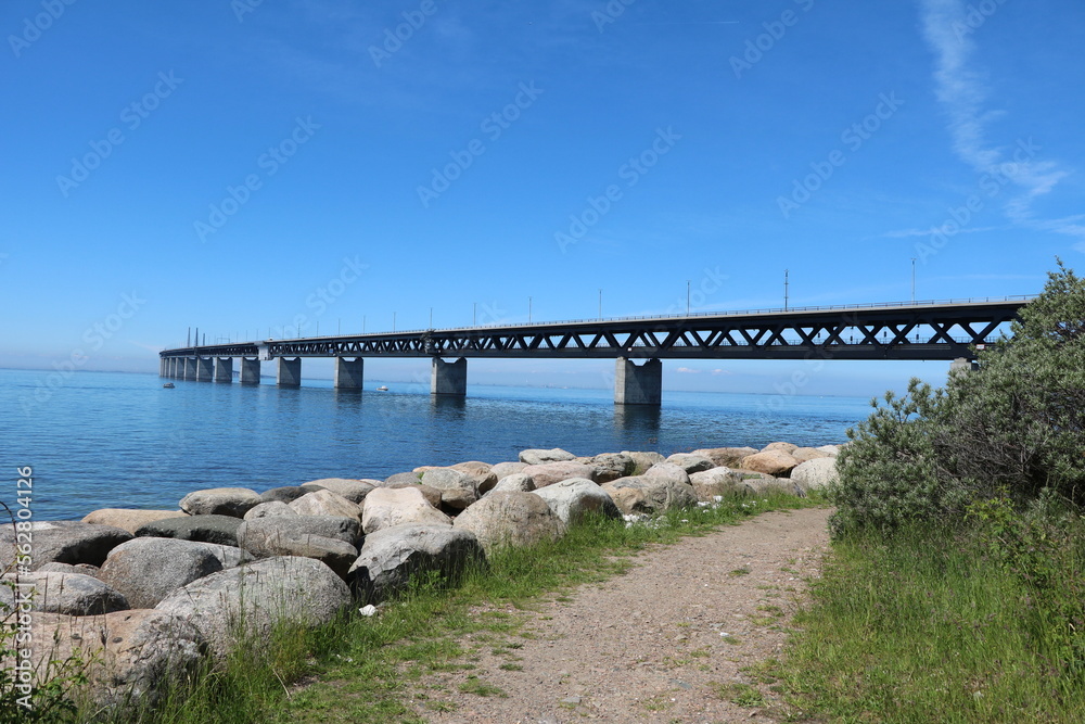 Traveling on the Öresund Bridge E 20 from Sweden to Denmark via the Baltic Sea, Sweden