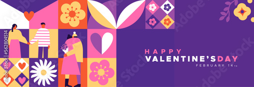 Valentine's Day people cartoon in love flat mosaic card