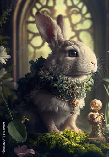 photorealistic illustration of rabbit in vintage baroque style