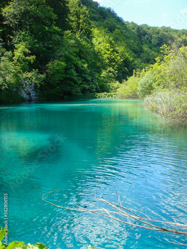 Beautiful view of the lake on a sunny day. Plitvice national park. Croatia.
